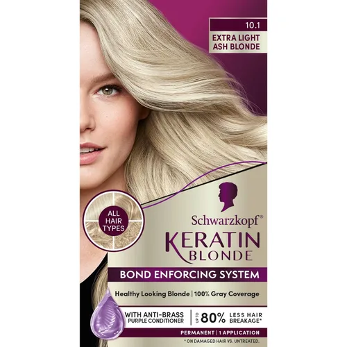 Schwarzkopf Keratin Color - Tinte permanente para el cabello, 10.1 rubio ceniza extraclaro, 1 aplicación - Tinte permanente para el cabello