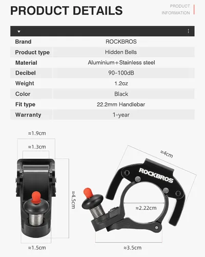 Miniatura 5 de ROCKBROS Campanas de bicicleta Campanas MTB ocultas Campanas de bicicleta para manillares de 22.2mm, más de 100dB, timbre de sonido claro y largo