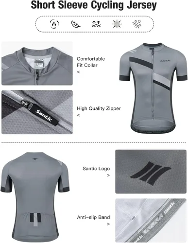 Miniatura 4 de Santic Camiseta de ciclismo para hombre, manga corta, camiseta de ciclismo de carretera, con cremallera completa, UPF 50+, MTB con bolsillos