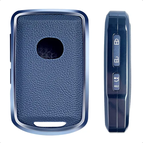 Funda de cuero azul y marco de aluminio compatible con Mazda 3 6 CX-30 CX-5 CX-9 3/4 botón sin llave