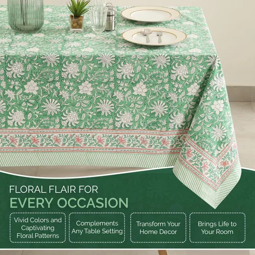 Miniatura 4 de Labhanshi Mantel redondo con estampado de bloques de mano indio de 72 pulgadas, 6 plazas y rectangular, 72 x 135 pulgadas, mantel de 10 plazas
