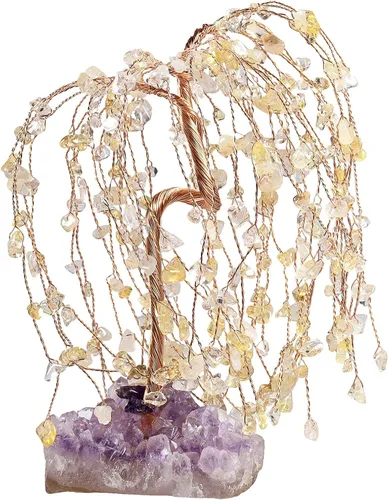 Miniatura 10 de Nupuyai Árbol de la riqueza de piedra de cristal de alambre de cobre con base de racimo de amatista, hecho a mano, bonsái para la buena suerte, Feng