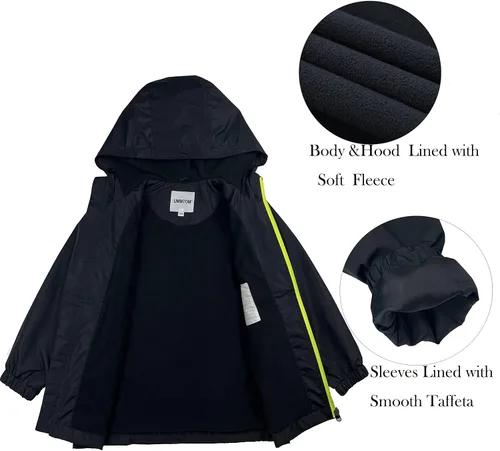 Miniatura 4 de UMMTOM Chubasqueros para niños, ligeros, impermeables, con capucha, de forro polar, rompevientos para niños