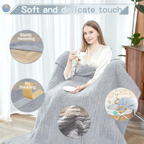 Miniatura 4 de Manta térmica de sherpa de doble cara, manta eléctrica de calefacción suave para cama, sistema de seguridad automático, 6 niveles de calefacción y 4