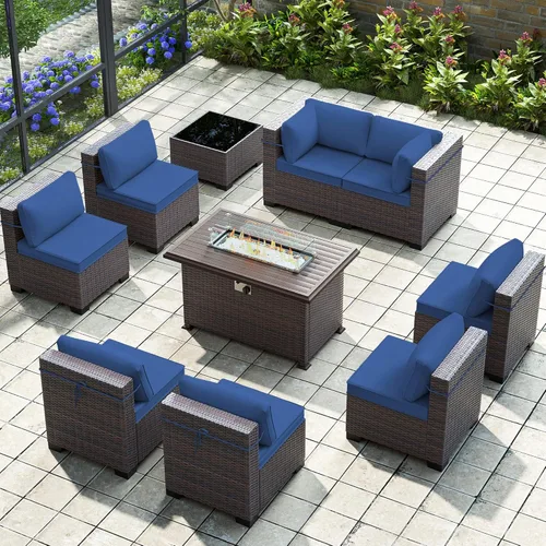 Miniatura 41 de Gotland Juego de muebles de patio de 8 piezas con mesa con fogón, muebles de ratán para exteriores para todo tipo de clima con respaldo alto de 2