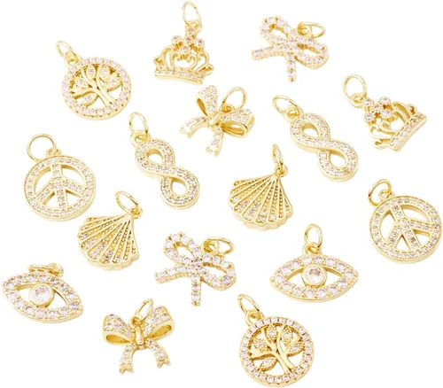 Miniatura 13 de Cheriswelry 10 dijes milagrosos de latón de oro de 18 quilates, circonita cúbica, para madre y maría, ovalados, de 0.51 a 0.79 pulgadas para Virgen