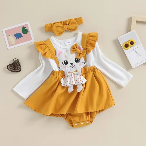 Miniatura 5 de Bonangber Ropa para bebé recién nacida, con volantes, manga larga, mameluco con diadema, lindo traje de otoño e invierno