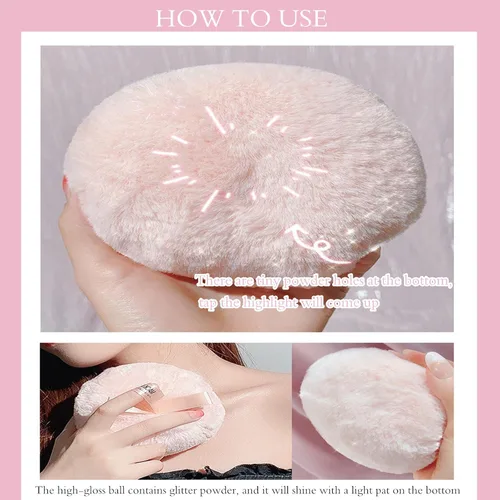 Miniatura 5 de Resaltador en polvo de maquillaje, resaltador facial con purpurina corporal, melocotón brillante, bola de polvo, resaltador facial multiuso, brillo