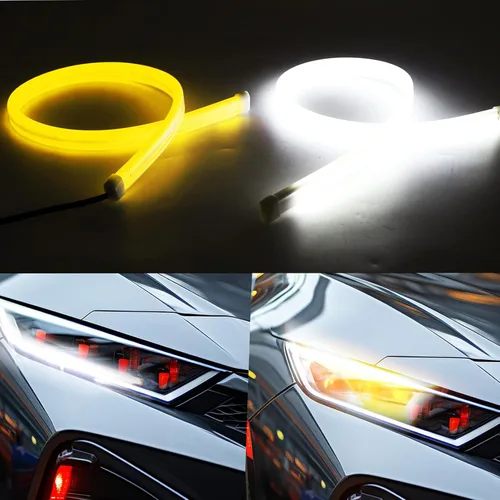 Luces de circulación diurna suaves y flexibles LED, 12 V, blanco/amarillo (17.7 in/22 pulgadas)