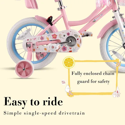 Miniatura 5 de RULLY 12 14 16 Inch Girls Bike for 2-7 Year Olds, Daisy Kids Bicycle with Training Wheels, Basket & Doll Seat, Retro Toddler Bike with Coaster