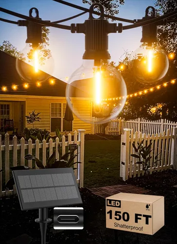 Miniatura 13 de Zuske: Cadena de luces para exteriores de 150 pies, luces de patio con 75 bombillas G40 de globo irrompibles (3 de repuesto), luces LED colgantes