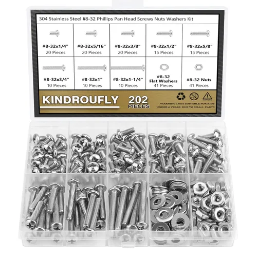 Miniatura 9 de 104 piezas #12-24x 5/16", 3/8", 1/2", 5/8", 3/4", 7/8", 1", 1-1/4", Kit surtido de tornillos de máquina Phillips con cabeza de sartén, tuercas