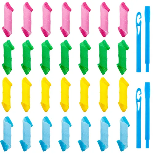 WILLBOND - 28 rizadores en espiral, sin calor, kit para rizar cabello con 2 ganchos para la mayoría de tipos de peinados