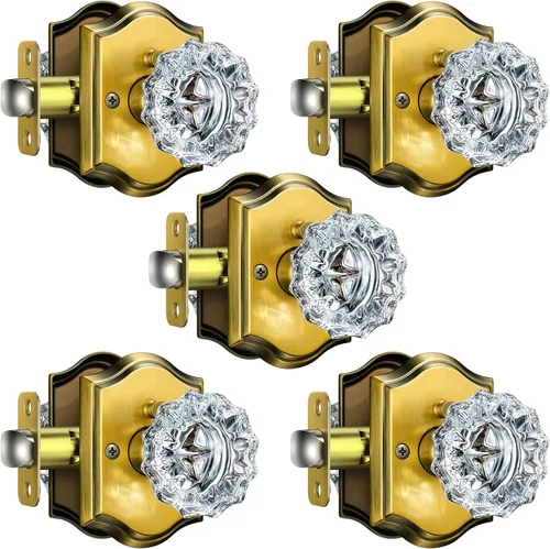 Miniatura 17 de Pomos de puerta de cristal para interiores, pomos de puerta de cristal de latón envejecido con cerradura para uso de privacidad, pomos de puerta
