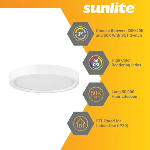 Miniatura 3 de Sunlite Mini panel redondo LED de 9 pulgadas, 18 W (75 W = ), 1100 lúmenes, 30K/40K/50K CCT seleccionable, regulable, acabado blanco, vida útil