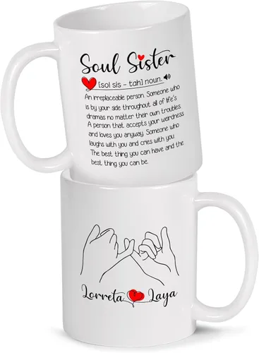 Miniatura 13 de Taza de cerámica personalizada con texto en inglés «Because Of You I Laugh A Little Harder Cry A Little Less And A Lot More», taza de café