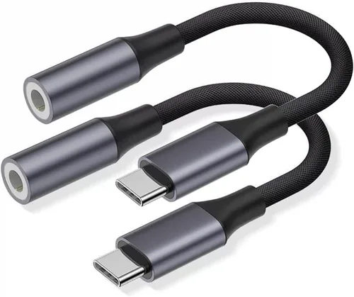 Adaptador USB C a conector de auriculares de 0.138 in (paquete de 2), adaptador USB tipo C a audio auxiliar compatible con iPhone 17/16/15, Samsung
