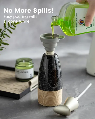 Miniatura 4 de Dispensador de jabón de cerámica con 2 bombas para jabón de manos, champú, loción, acondicionador, botella de jabón recargable de 12 oz con embudo