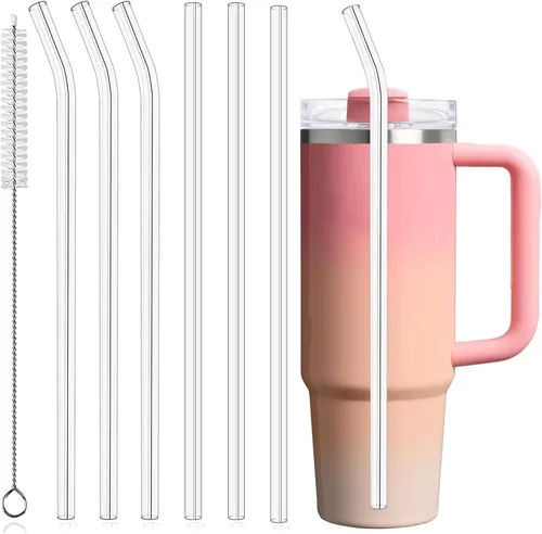 Miniatura 11 de Paquete de 6 pajitas transparentes de repuesto para vaso Stanley de 20 onzas y 14 onzas, pajitas reutilizables de plástico de 8.85 pulgadas
