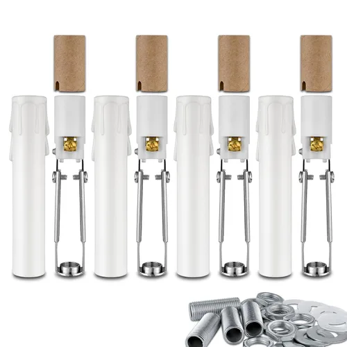Candelabro E12 - Enchufe de luz de cerámica ajustable de longitud para iluminación de candelabro, portalámparas de candelabro con fundas blancas