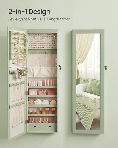 Miniatura 63 de Songmics - UJJC93W - Armario para joyas que se puede cerrar con llave, de montaje en pared o puerta, con espejo de 6 luces LED, para organización