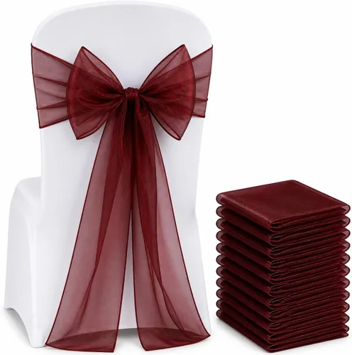 Miniatura 9 de Elegantes bandas de organza para silla, bandas de tela transparente para bodas, fiestas y eventos especiales, (paquete de 10 unidades, rosa bebé)