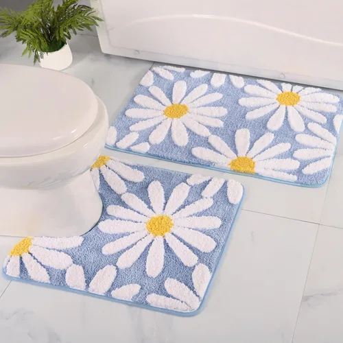 Miniatura 18 de QJHOMO Alfombras de inodoro en forma de U, linda alfombra de baño con contorno de margarita beige 20"x20", alfombra extra gruesa y suave