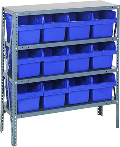 Miniatura 51 de Quantum QSBU-245BK Heavy Duty Shelving Unit with (7) Shelves and (24) QUS245 Black Bins for Garage Warehouse Storage Distribution 400 lb Load