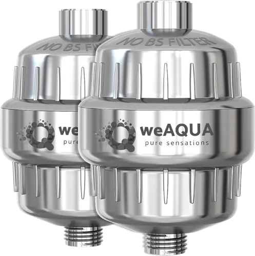 WeAQUA Filtros de Ducha de Servicio Pesado Familiar Paquete de 2 – 99% de Eliminación para Agua Dura, Cloro, Fluoruro, Metales Pesados, Micro-vida,