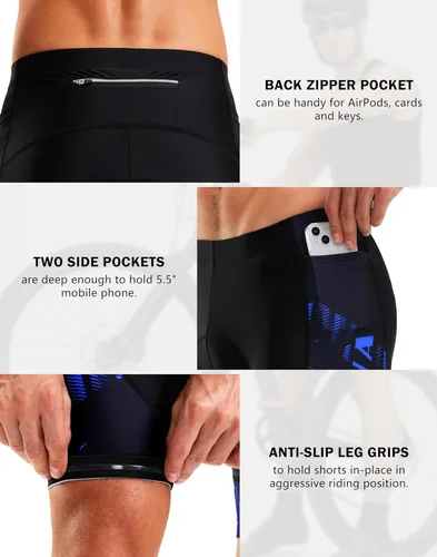 Miniatura 40 de Bikewa Pantalones cortos de ciclismo para hombre, con acolchado 4D, para ciclismo de carretera, con bolsillos con cremallera