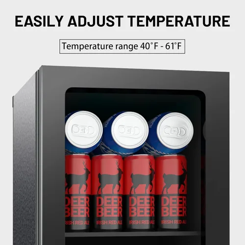Miniatura 4 de DOGHLY Refrigerador de bebidas, mini refrigerador para 24 latas, puerta sólida para bebidas, refrescos, cerveza o vino, refrigerador pequeño