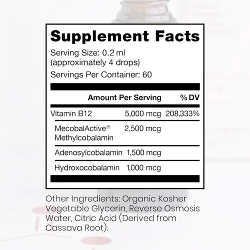 Miniatura 2 de Pure TheraPro BioActive Vegan Metilada Vitamina B12 Sublingual Líquida Metilcobalamina, Hidrocobalamina y Adenosilcobalamina 1,000 mcg por gota