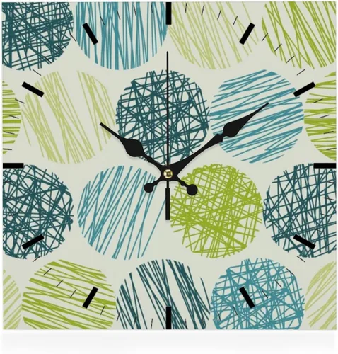 Dots with Scribbled Green and Blue Clock Wall Small Clocks Battery Operated Silent Wall Clock for Bedroom Battery Clocks Garage for Kitchen Bathroom