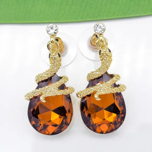 Miniatura 24 de Navachi Pendientes colgantes de gota de serpiente con forma de pera multicolor de cristal chapado en oro de 18 quilates