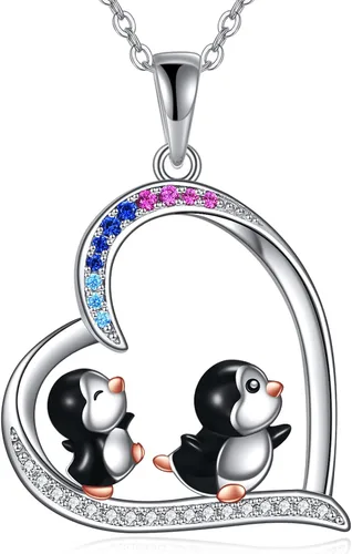 YAFEINI Penguin Dog Gifts Sterling Silver Penguin Snowflake Necklace Heart Dog Pendant Jewelry for Women Girls Christmas Gifts