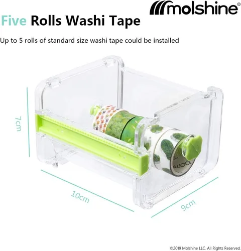 Miniatura 5 de molshine Paquete de 2 Dispensadores Transparentes de Escritorio Multi Washi Cinta de Enmascarar Almacenamiento, Cortador de Cinta, Soporte de Rollo