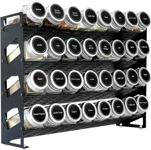 Organizador de especias de encimera de 4 niveles para armario de cocina, despensa o montaje en pared, negro mate (tarros no incluidos)