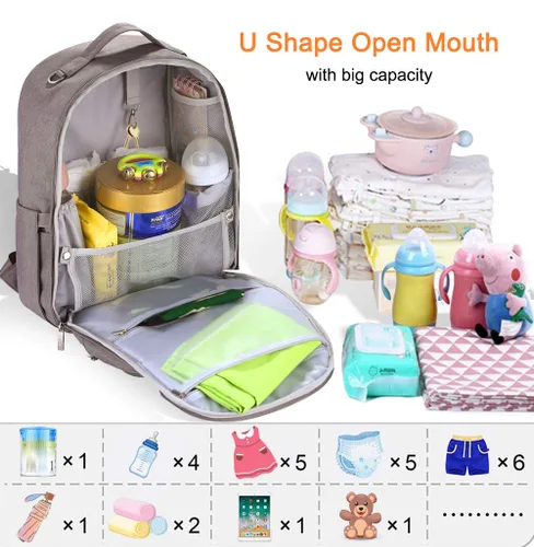 Miniatura 2 de Voova Mochila para pañales, mochila de viaje para bebé de gran capacidad para mamá y papá, bolsas de pañales de maternidad antiagua con cambiador