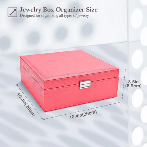 Miniatura 6 de Joyero para mujeres, niñas, novia, esposa, organizador de joyas de cuero grande, estuche de almacenamiento con dos capas para aretes, pulseras