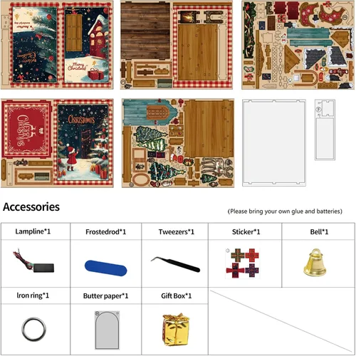 Miniatura 4 de Kits de rincón de libros de Navidad para adultos, rompecabezas de madera 3D, kit de casa en miniatura para decoración de estantería con luces LED