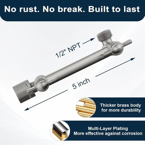 Miniatura 2 de BRIGHT SHOWERS Brazo extensor de ducha de latón para cabezal de ducha de lluvia y de mano, brazo de extensión de cabezal de ducha universal de 5