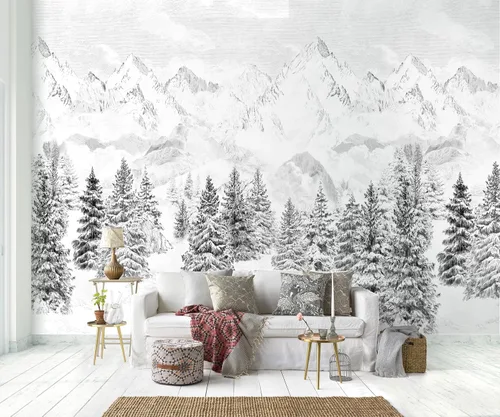 Miniatura 19 de YQWDMX - Papel pintado con bosque de pinos brumosos y mural dorado para dormitorio (no despegar y pegar)