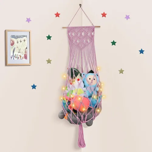 Miniatura 19 de Almacenamiento de animales de peluche jumbo de 63 pulgadas con luz LED de estrella, hamaca de juguete para colgar en la pared del techo sobre