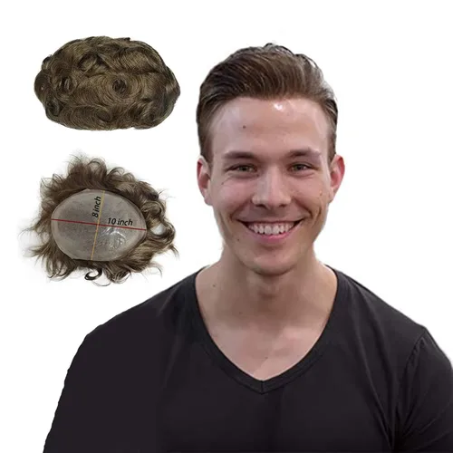 Miniatura 12 de Toupee para hombres, piel fina y suave, 100% cabello humano real europeo, piezas de cabello para hombre, 8x10 pulgadas, sistema de reemplazo de #1