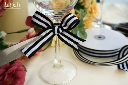 Miniatura 3 de Cinta de grogrén de tela a rayas de 3/4 pulgadas de ancho, 25 yardas, cinta a rayas blancas y negras para ramos, festivales, regalos, suministros