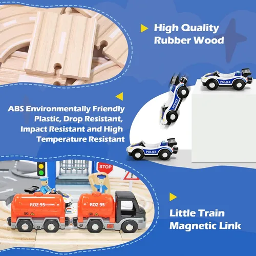 Miniatura 6 de Juego de 59 piezas de tren de madera para niños pequeños, tren de juguete con pista para niños de 3 a 6 años, set de juego de lujo de doble pista
