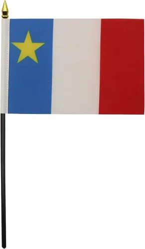 Miniatura 2 de AZ FLAG Bandera de mesa Acadia de 4 x 6 pulgadas, diseño de Canadá, bandera de escritorio acadiana de 5.9 x 3.9 in, parte superior de lanza dorada