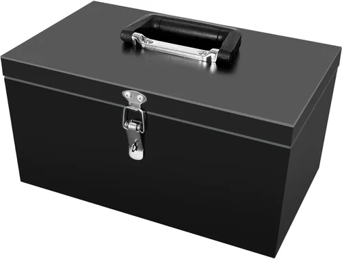 Peastorm Pequeña caja de herramientas de metal de acero, caja de almacenamiento con cerradura para almacenar artículos valiosos, documentos de