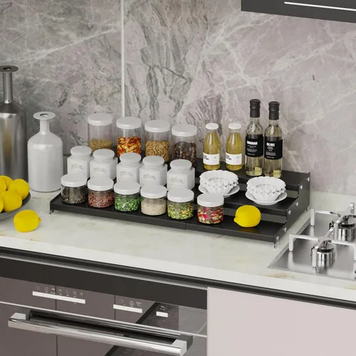 Miniatura 4 de Organizador de almacenamiento expandible para especias con estante de 3 niveles para armario, organización de estantes de condimentos. Ideal