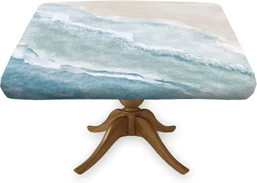 Miniatura 12 de Mantel cuadrado de estilo bohemio, diseño de hojas de color azul marino, con bordes elásticos, de poliéster, para interiores y exteriores, 2-Mantel